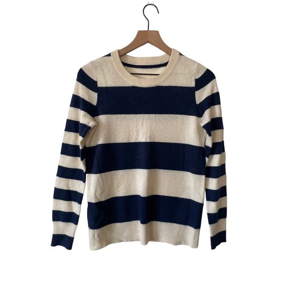 No Tag Blue Striped Cashmere Crew Neck Sweater - Picture 3 of 3
